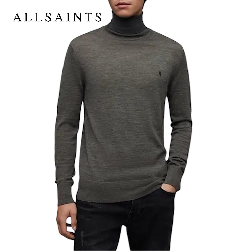 AllSaints Mode Merino Wool Roll Neck Turtleneck Sweater S Charcoal Gray Slim Fit